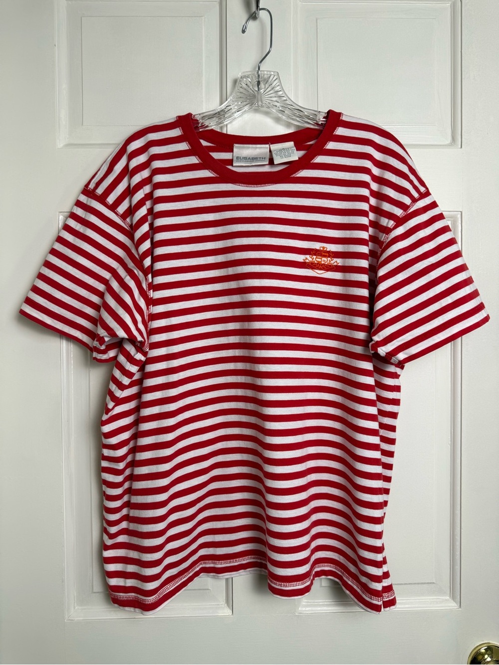 Liz Claiborne Red & White Short Sleeve Cotton Striped Knit Tee Size 2X